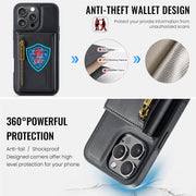 For iPhone 16 Pro DG.MING M5 Series Zip RFID Multi Card Detachable Leather Phone Case(Black)