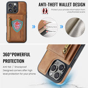 For iPhone 16 Pro DG.MING M5 Series Zip RFID Multi Card Detachable Leather Phone Case(Brown)