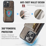 For iPhone 16 Pro DG.MING M5 Series Zip RFID Multi Card Detachable Leather Phone Case(Coffee)
