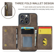 For iPhone 16 Pro DG.MING M5 Series Zip RFID Multi Card Detachable Leather Phone Case(Coffee)