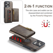 For iPhone 16 Pro DG.MING M5 Series Zip RFID Multi Card Detachable Leather Phone Case(Coffee)