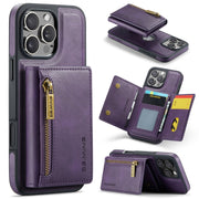 For iPhone 16 Pro DG.MING M5 Series Zip RFID Multi Card Detachable Leather Phone Case(Purple)