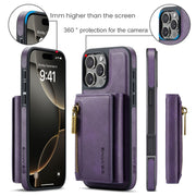 For iPhone 16 Pro DG.MING M5 Series Zip RFID Multi Card Detachable Leather Phone Case(Purple)