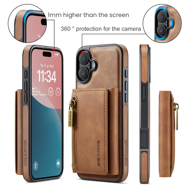 For iPhone 16 Plus DG.MING M5 Series Zip RFID Multi Card Detachable Leather Phone Case(Brown) - free shipping - PMC Jewellery - Order now!