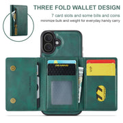 For iPhone 16 Plus DG.MING M5 Series Zip RFID Multi Card Detachable Leather Phone Case(Green)