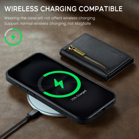 For iPhone 16 DG.MING M5 Series Zip RFID Multi Card Detachable Leather Phone Case(Black)