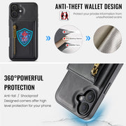 For iPhone 16 DG.MING M5 Series Zip RFID Multi Card Detachable Leather Phone Case(Black)