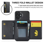 For iPhone 16 DG.MING M5 Series Zip RFID Multi Card Detachable Leather Phone Case(Black)