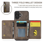For iPhone 16 DG.MING M5 Series Zip RFID Multi Card Detachable Leather Phone Case(Coffee)