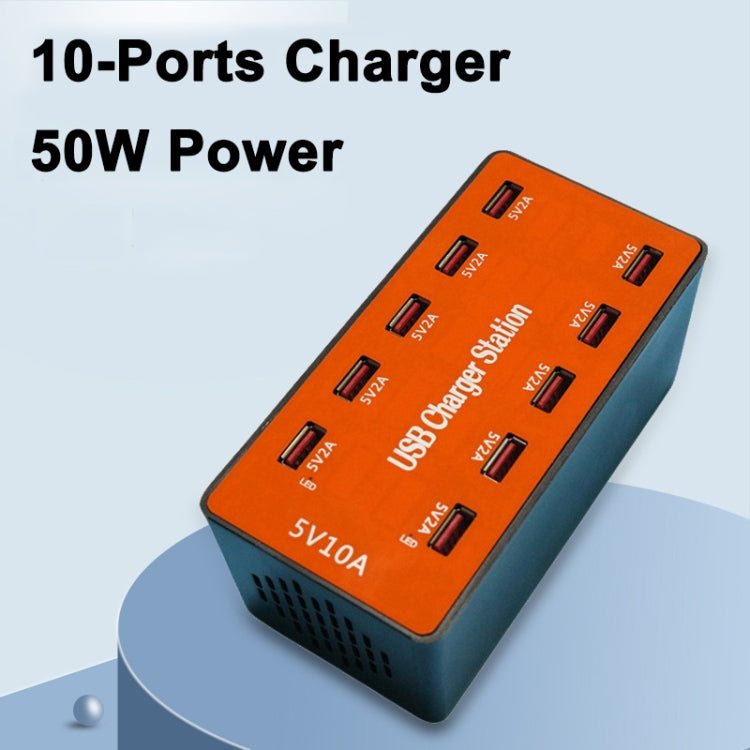 A5B 50W 10 Ports USB Smart Charging Station with Indicator Light(US Plug)