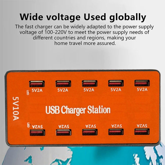 A5B 50W 10 Ports USB Smart Charging Station with Indicator Light(US Plug)