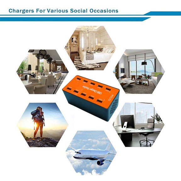 A5B 50W 10 Ports USB Smart Charging Station with Indicator Light(UK Plug)