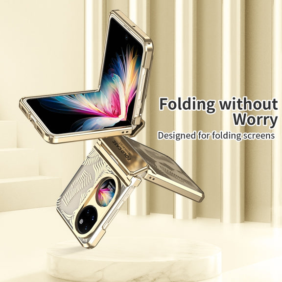 For Huawei P50 Pocket Angel Wings Electroplated Frosted Phone Case(Gold)