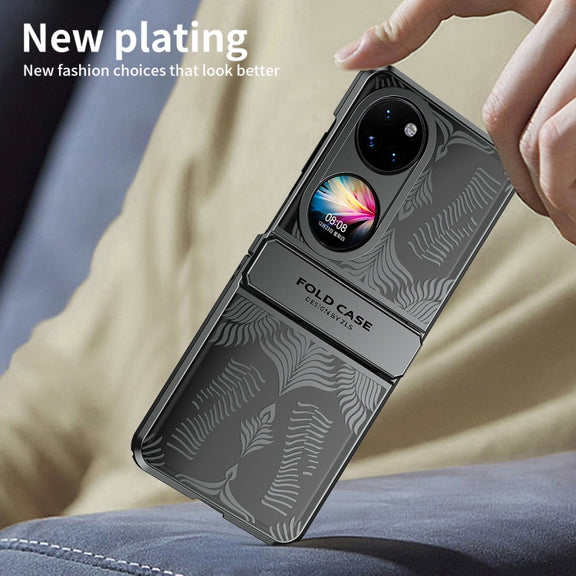 For Huawei P50 Pocket Angel Wings Electroplated Frosted Phone Case(Black)