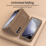 For Samsung Galaxy Z Fold5 Extraordinary Series Hinged Folding Full Phone Case with Pen Slot & Stylus(Coffee)