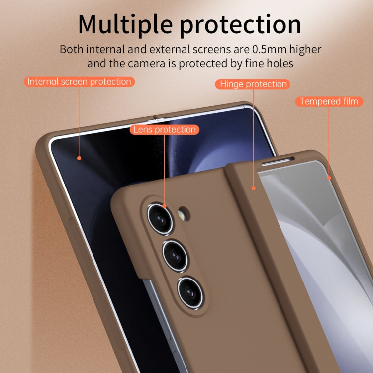 For Samsung Galaxy Z Fold5 Extraordinary Series Hinged Folding Full Phone Case with Pen Slot & Stylus(Coffee)
