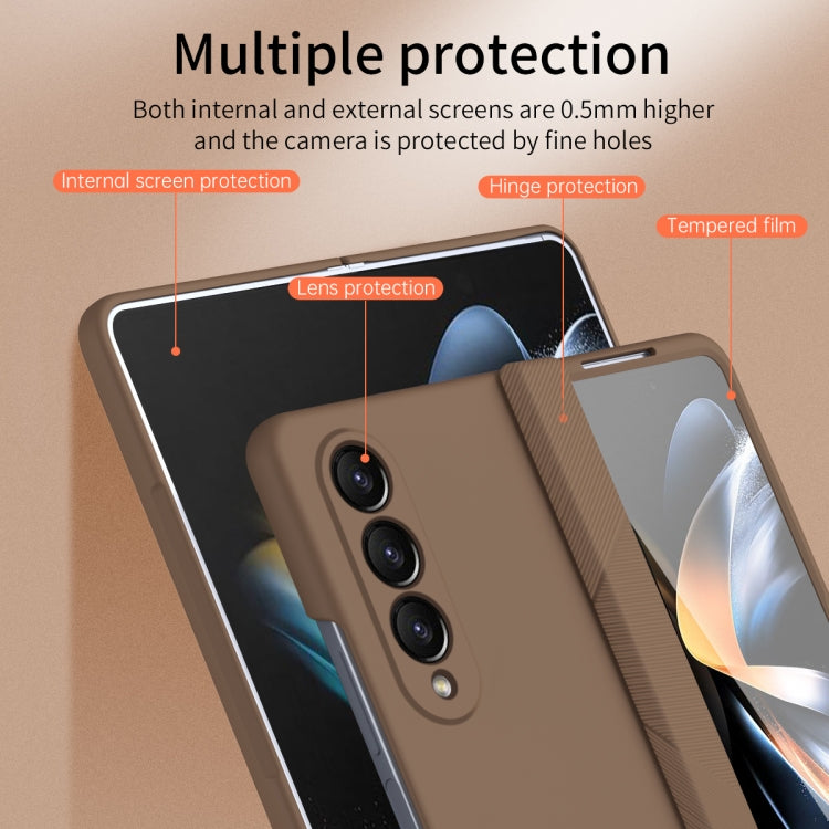 For Samsung Galaxy Z Fold4 5G Extraordinary Series Hinged Folding Full Phone Case with Pen Slot & Stylus(Coffee) - Galaxy Z Fold4 5G Cases by PMC TechLife | Online Shopping South Africa | PMC TechLife