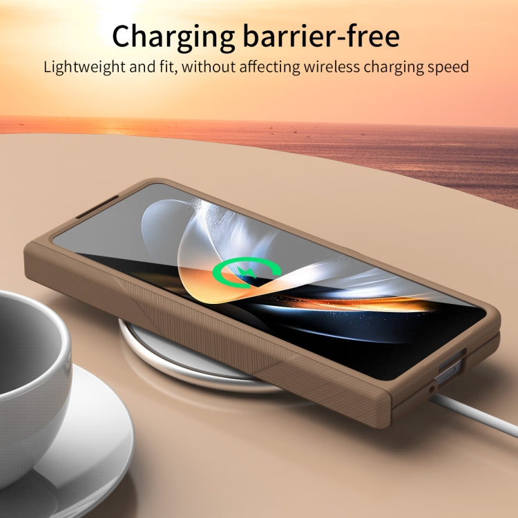 For Samsung Galaxy Z Fold4 5G Extraordinary Series Hinged Folding Full Phone Case with Pen Slot & Stylus(Coffee) - Galaxy Z Fold4 5G Cases by PMC TechLife | Online Shopping South Africa | PMC TechLife
