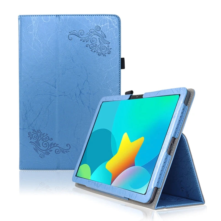 For TCL NxtPaper 11 Flower Embossed Leather Tablet Case with Handrest Strap & Pen Slot(Blue) - Others by PMC TechLife | Online Shopping South Africa | PMC TechLife | Buy Now Pay Later Mobicred