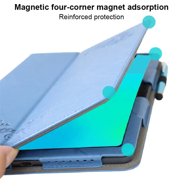 For TCL NxtPaper 11 Flower Embossed Leather Tablet Case with Handrest Strap & Pen Slot(Black)