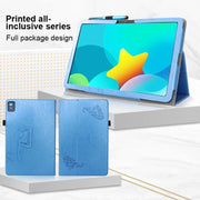 For TCL NxtPaper 11 Flower Embossed Leather Tablet Case with Handrest Strap & Pen Slot(Black)