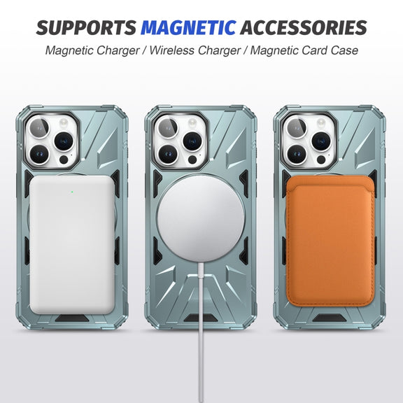 For iPhone 15 MagSafe Magnetic Shockproof Phone Case with Ring Holder(Green)