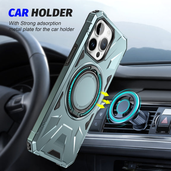 For iPhone 14 Pro MagSafe Magnetic Shockproof Phone Case with Ring Holder(Green)