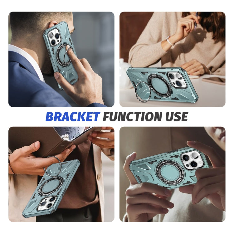 For iPhone 12 Pro Max MagSafe Magnetic Shockproof Phone Case with Ring Holder(Green)