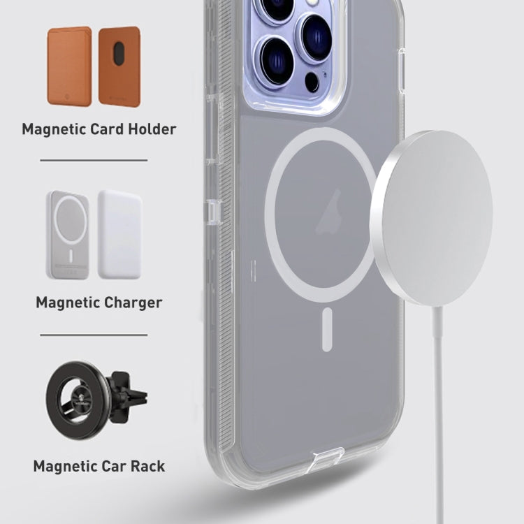 For iPhone 14 Shockproof MagSafe Magnetic Phone Case(Transparent Grey)