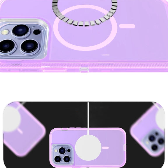 For iPhone 12 Shockproof MagSafe Magnetic Phone Case(Transparent Purple)