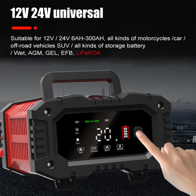FOXSUR 12V / 24V 20A 300W Portable Motorcycle Car Smart Battery Charger(US Plug)
