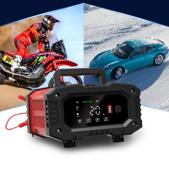 FOXSUR 12V / 24V 20A 300W Portable Motorcycle Car Smart Battery Charger(US Plug)