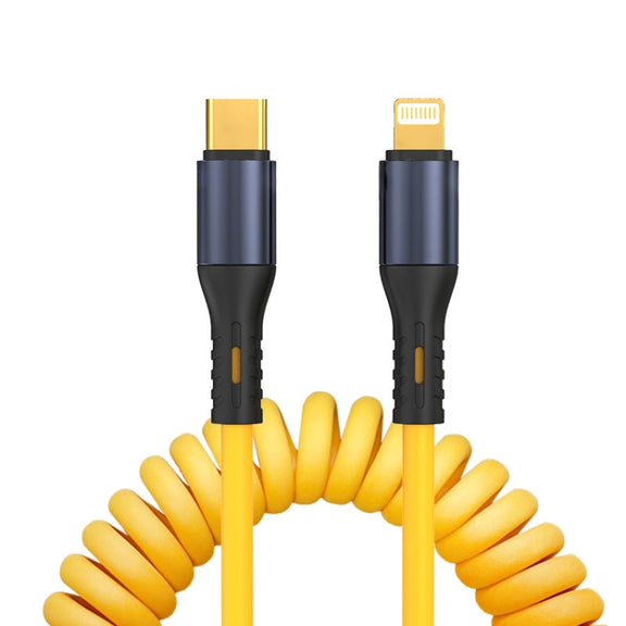XJ-U101 USB-C / Type-C to 8 Pin Spring Charging Data Cable, Length: 1.5m(Yellow)