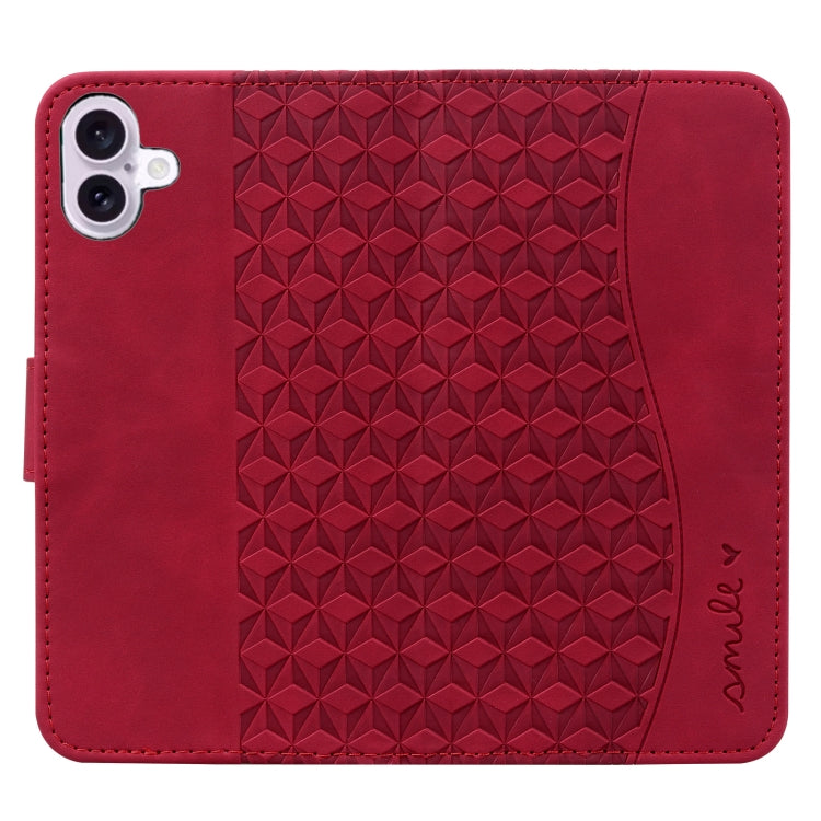 For iPhone 16 Business Diamond Buckle Leather Phone Case with Lanyard(Wine Red) - iPhone 16 Cases by PMC TechLife | Online Shopping South Africa | PMC TechLife | Buy Now Pay Later Mobicred