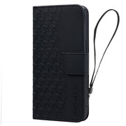 For iPhone 16 Business Diamond Buckle Leather Phone Case with Lanyard(Black)