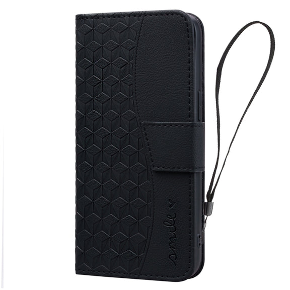 For iPhone 16 Business Diamond Buckle Leather Phone Case with Lanyard(Black)