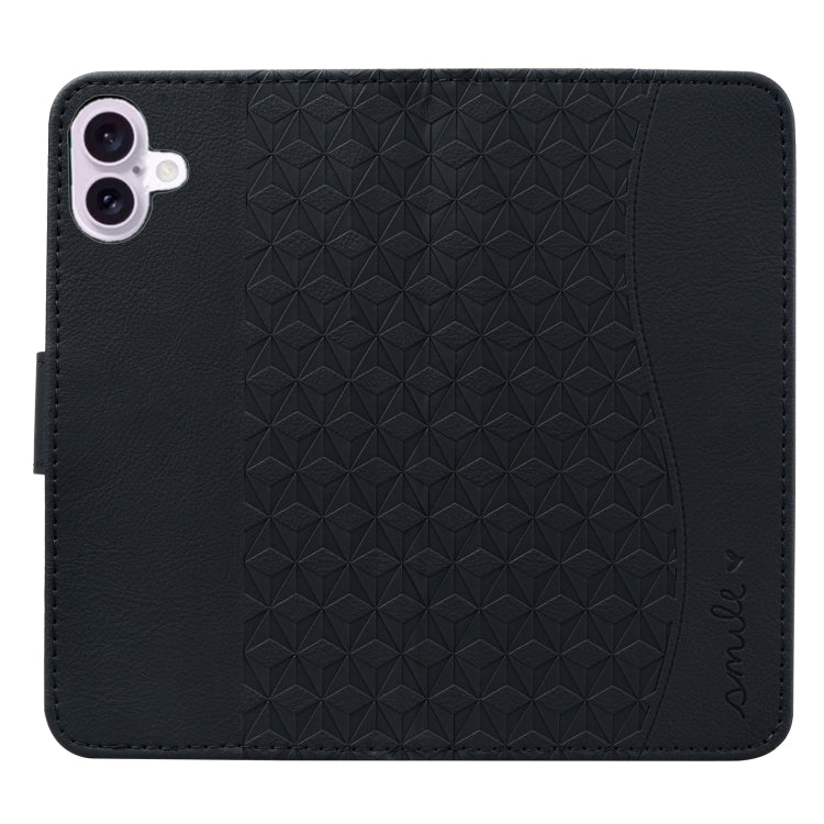 For iPhone 16 Business Diamond Buckle Leather Phone Case with Lanyard(Black)