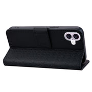 For iPhone 16 Business Diamond Buckle Leather Phone Case with Lanyard(Black)