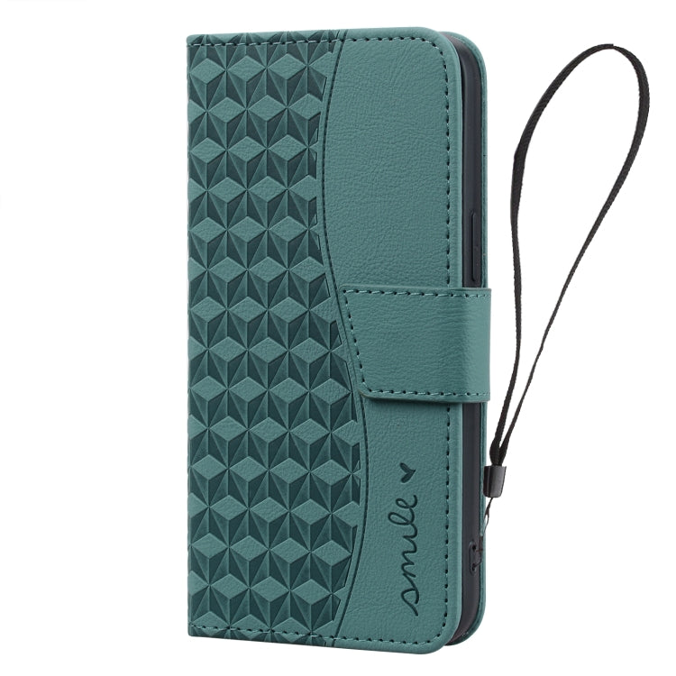 For iPhone 16 Plus Business Diamond Buckle Leather Phone Case with Lanyard(Green)