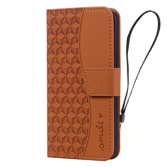 For iPhone 16 Pro Business Diamond Buckle Leather Phone Case with Lanyard(Brown)