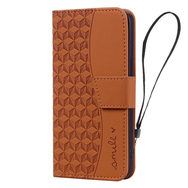 For iPhone 16 Pro Business Diamond Buckle Leather Phone Case with Lanyard(Brown)
