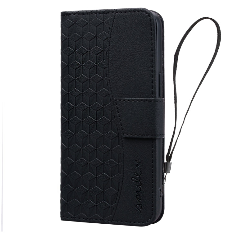 For iPhone 16 Pro Business Diamond Buckle Leather Phone Case with Lanyard(Black)