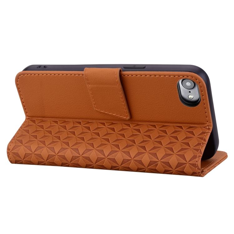 For iPhone 16e Business Diamond Buckle Leather Phone Case with Lanyard(Brown) - iPhone 16e Cases by PMC TechLife | Online Shopping South Africa | PMC TechLife | Buy Now Pay Later Mobicred