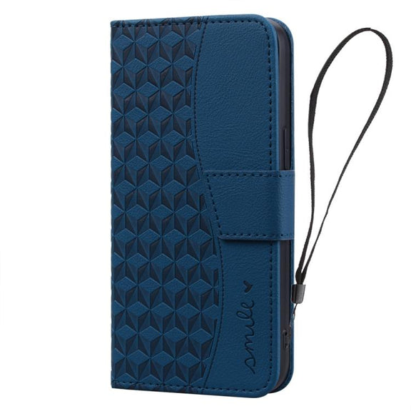 For iPhone 16e Business Diamond Buckle Leather Phone Case with Lanyard(Royal Blue)