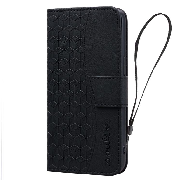 For iPhone 16e Business Diamond Buckle Leather Phone Case with Lanyard(Black)