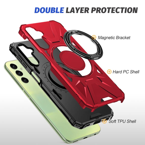 For Samsung Galaxy A24 4G/A25 5G MagSafe Magnetic Shockproof Phone Case with Ring Holder(Red)