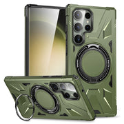 For Samsung Galaxy S24 Ultra 5G MagSafe Magnetic Shockproof Phone Case with Ring Holder(Dark Green)