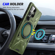 For Samsung Galaxy S24 Ultra 5G MagSafe Magnetic Shockproof Phone Case with Ring Holder(Dark Green)