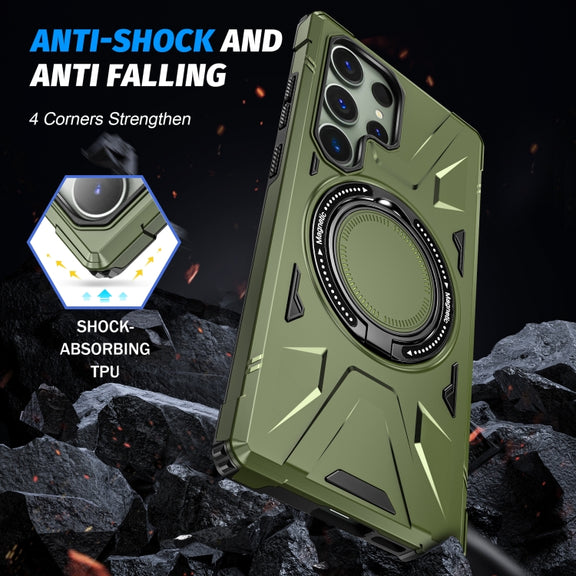 For Samsung Galaxy S24 Ultra 5G MagSafe Magnetic Shockproof Phone Case with Ring Holder(Dark Green)