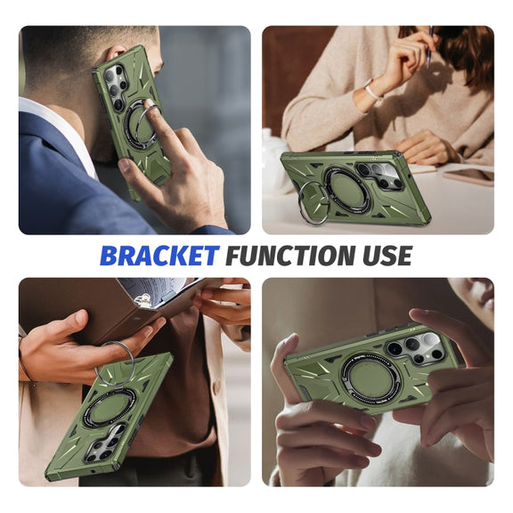 For Samsung Galaxy S24+ 5G MagSafe Magnetic Shockproof Phone Case with Ring Holder(Dark Green)